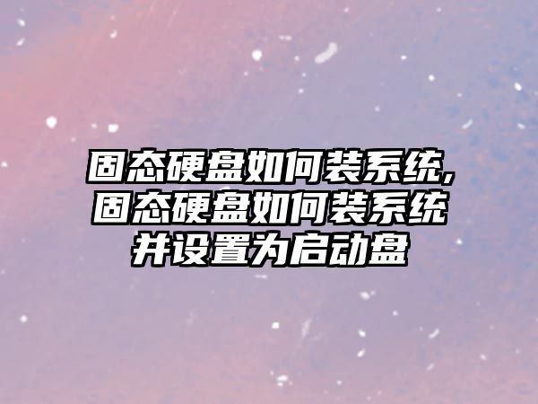 固態硬盤如何裝系統,固態硬盤如何裝系統并設置為啟動盤